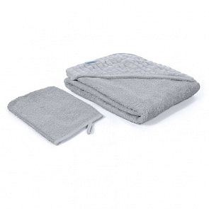 Полотенце с уголком и варежкой Nuovita GRAZIA 100x100 махра/плюш-клетка, серый / grigio (Nuovita,  NUO-DPOL_1618)