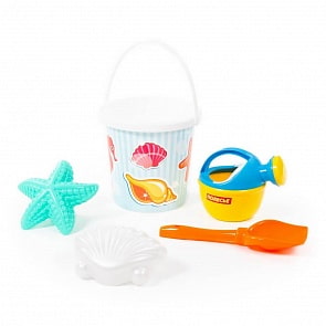 Набор №360: ведро с наклейкой, лопатка №5, 2 формочки, лейка малая №4 (Полесье, 35844)