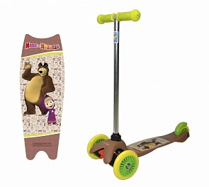 Самокат 3х колесный - Маша и Медведь, управление наклоном (1 Toy, Т59564)