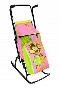 Санки-коляска Снегурочка 4-Р Котенок с 4 колесиками, салатовый-розовый (RT, 3610RT)