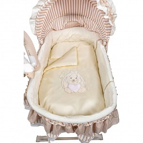 Набор в люльку 6 предметов: одеяло, подушка, пододеяльник, простыня, наволочка, матрас - Bunny Love, бежевый (Kids Fashion, УТ-0002178)