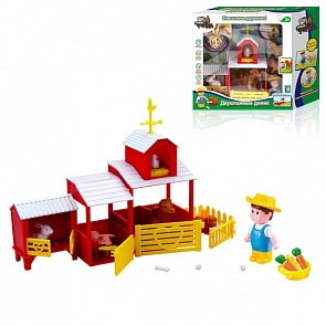 Игровой набор Ферма с двухэтажным домиком, фермером и зверюшками (1toy, Т11046)