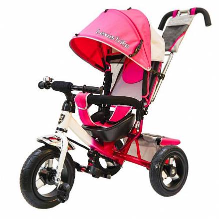Велосипед 3-колесный, с надувными колесами 12 и 10 дюймов, регулируемая спинка, задний тормоз, цвет – розово/белый 