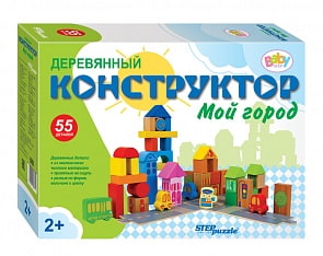 Игра развивающая - Мой город, деревянный конструктор Baby Step (Step Puzzle, 89801)