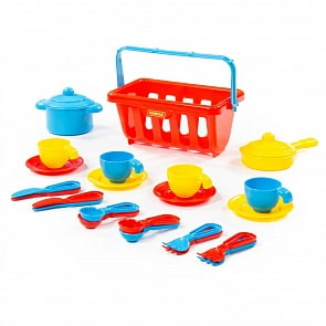 Набор детской посуды TOP chef с корзинкой №2 на 4 персоны в сеточке (Полесье, П-42651)