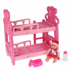 Интерактивная кукла - Пупс, 25 см, 3 функции: пьет, писает, закрывает глазки, двухъярусная кровать (Карапуз, Y25BB-2005-RU)