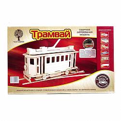 Модель деревянная сборная - Московский трамвай (Wooden Toys, 80005) - миниатюра