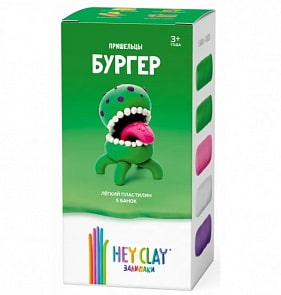 Легкий пластилин для лепки Залипаки - Бургер, 5 банок (Hey Clay)