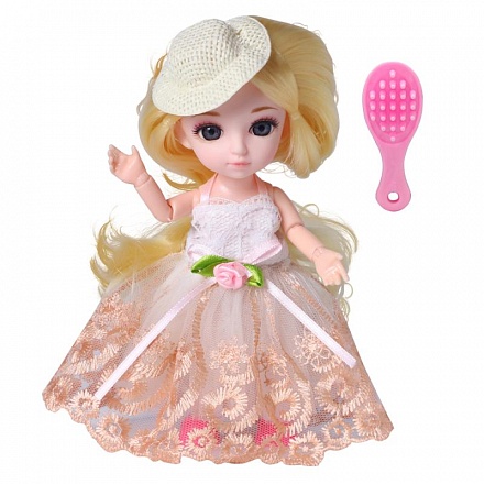 Кукла шарнирная - Малышка Лили блондинка с расческой, 16 см 