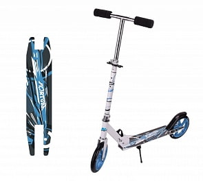 Самокат двухколесный бело-голубой, PU колеса, подножка (Navigator, Т59974)