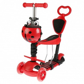 Самокат 3-х колесный красный 3в1, управляется наклоном, колёса Pu 120 и 100, свет, ручка, подножки (Next, XK-M06-RED-2)