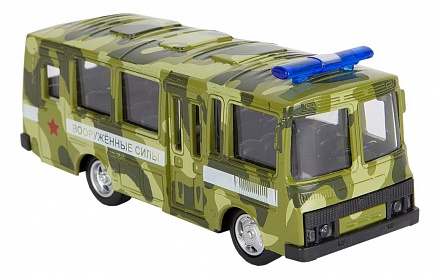 Инерционный металлический автобус – Военный, масштаб 1:61 