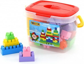 Конструктор Строитель, 45 элементов, в ведёрке (Полесье, п-41845) (ассортимент)