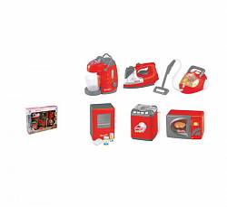 Набор бытовой техники: ти-пот, утюг, пылесос, холодильник, стиральная машинка, микроволновая печь (Junfa Toys, 979-29) - миниатюра