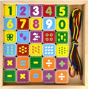 Конструктор деревянный - Шнуровочка с цифрами, 30 деталей (Alatoys, КШЦ3003)