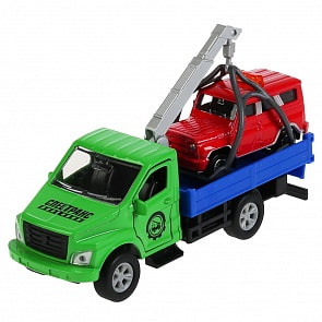 Металлическая модель - ГАЗ газон next эвакуатор 14,5 см и инерционная машинка, 7,5 см (Технопарк, SB-18-23-G+HUNTER-WB)