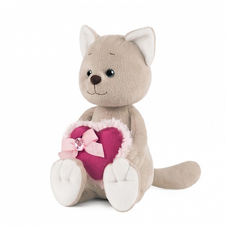 Мягкая игрушка - Котик Романтичный с розовым сердечком, 20 см 