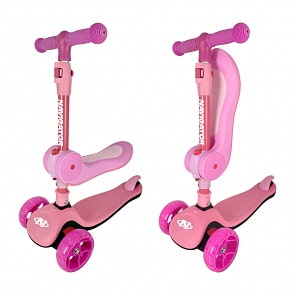 Самокат 3х колесный универсальный - Navigator, розовый со светящимися колесами, управление наклоном (1Toy, Т17107)