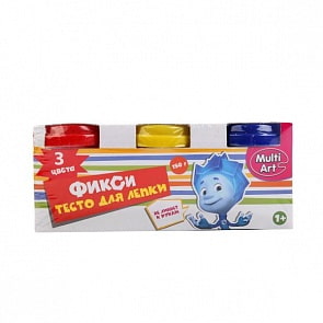 Тесто для лепки Фиксики 3 цветов, в стакане (Multiart, 350PD-FIXsim)