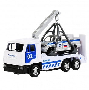 Металлическая модель - Камаз эвакуатор, 12,5 см и Уаз пикап, 7,5 см (Технопарк, SB-17-24-S-WB)