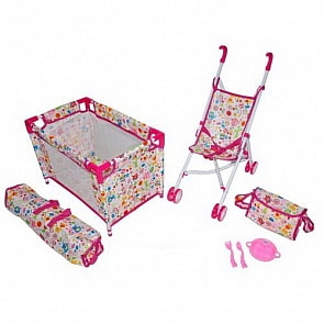 Набор 3 в 1 Фантазия: кроватка, коляска-трость и аксессуары для куклы, 38-43 см (Mary Poppins, 67327)