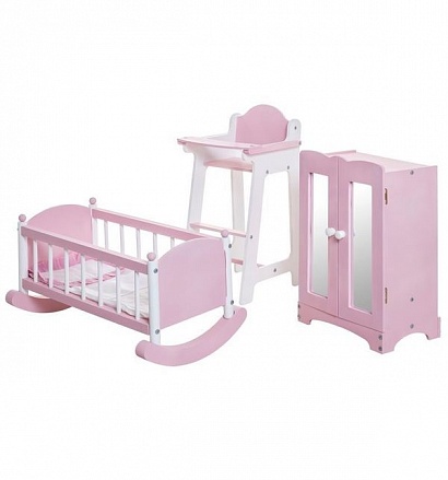 Набор кукольной мебели: стул, люлька и шкаф, цвет – Розовый 