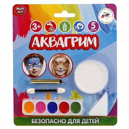 Аквагрим: 6 красок, спонж, аппликатор, карандаш 