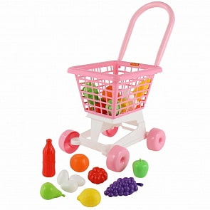 Тележка розовая Supermarket №1 с набором продуктов, в сеточке (Полесье, 68477)