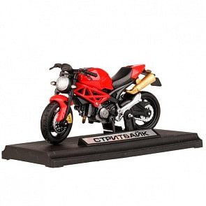 Мотоцикл Стритбайк 11 см руль поворачивается подвеска подножка металлическая (Технопарк, 2004I099-R2)