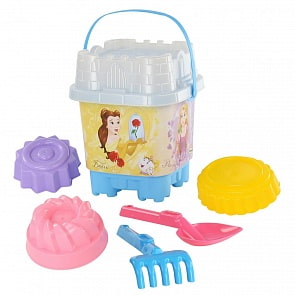 Набор Disney Принцесса №17: ведро-замок большое с наклейкой, ситечко-замок большое, лопатка №32, грабельки №32, формочки Пирожные 3 шт (Полесье, 65445)