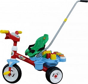 Велосипед 3-х колёсный Беби Трайк с ручкой, звуковым сигналом и ремешком + набор из 11 элементов (Полесье, 46796)