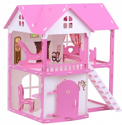 Домик для кукол - Коттедж Светлана, бело-розовый, с мебелью 