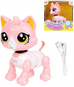 Интерактивный котенок из серии Смышленый питомец, свет, звук, встроенный аккумулятор 3,7V, зарядка USB (Наша Игрушка, E5599-9) (ассортимент)