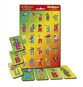 Карточки обучающие – Азбука и цифры на магнитах. Красная мини (Рыжий кот, АМ-7259)