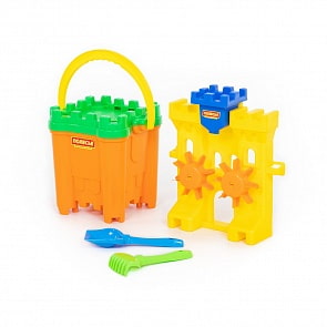 Набор №467: песочная мельница Крепость, ведро-крепость Макси, сито-крепость Макси, лопатка №5, грабельки №5 (Полесье, 45119)
