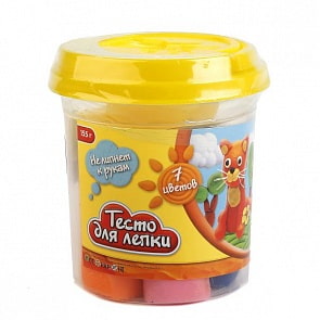 Тесто для лепки Котик 7 цветов и 2 формочки, в ведре (Multiart, 1557PD-PDsim)