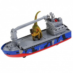 Корабль транспортный Джунгли 17 см с динозавром открывается люк металлический (Технопарк, CRANEBOAT-17SAF-DINO)