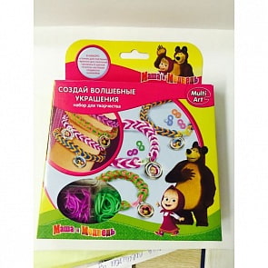 Набор для плетения браслетов из резинок – Маша и медведь (Multiart, GLS-DB004-MMsim)