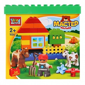 Конструктор – Большие кубики: Ферма, 38 деталей (Город мастеров, LL-1026-R)