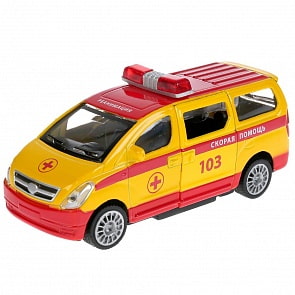 Машина Скорая помощь 12,5 см со светом и звуком двери открываются металлическая инерционная (Технопарк, SB-19-13-M-WB)