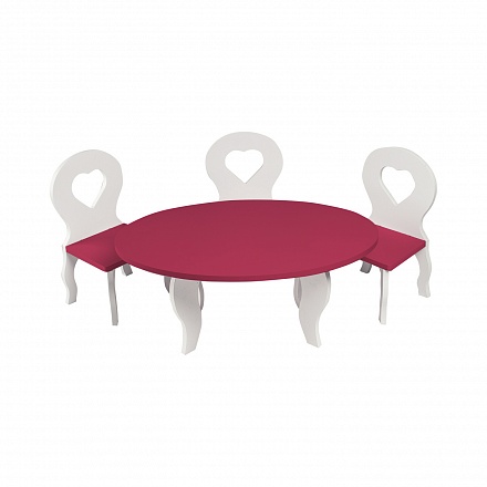 Набор мебели для кукол Шик: стол + стулья, белый/ягодный 