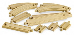 Железнодорожное полотно, 11 базовых элементов, длина деталей от 5,4 до 21,6 см. (Brio, 33401)