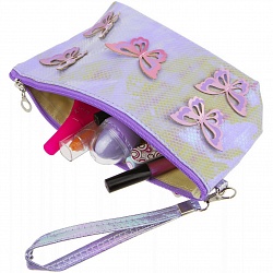 Косметичка голографическая Lukky с накладными бабочками, сиреневая (Lukky, Т17842) - миниатюра