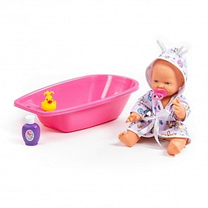 Пупс – Веселый, 35 см с соской, ванночкой и аксессуарами для купания (Полесье, П-78575)