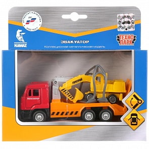 Инерционная модель Камаз - Эвакуатор 12 см с экскаватором 7,5 см (Технопарк, SB-17-24-M-WB)