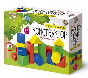 Кубики деревянные – конструктор, 17 элементов, окрашенный (Десятое королевство, 01701ДК)