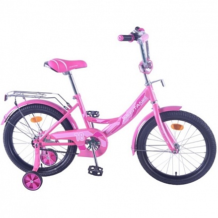 Велосипед детский розовый 18' a-тип, багажник, страховочные колеса, звонок 