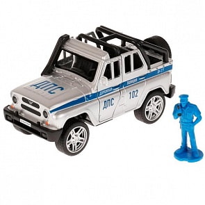 Машина Полиция УАЗ Hunter 11,5 см с фигуркой двери и багажник открываются металлическая инерционная (Технопарк, HUNTERBCH-12POL-SOLSR)