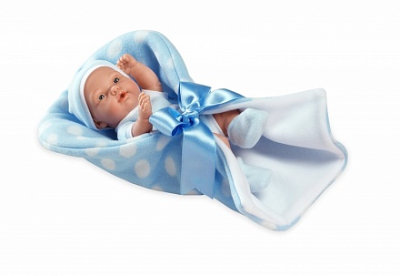 Кукла из коллекции Elegance – Пупс виниловый в флисовом конверте с атласной лентой, голубой, 26 см 