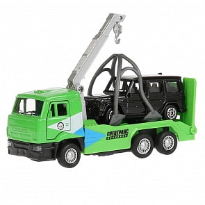 Эвакуатор Камаз 12 см и Toyota Land Cruiser 7,5 см, металлический инерционный  (Технопарк, SB-17-24-R-WB) (ассортимент)